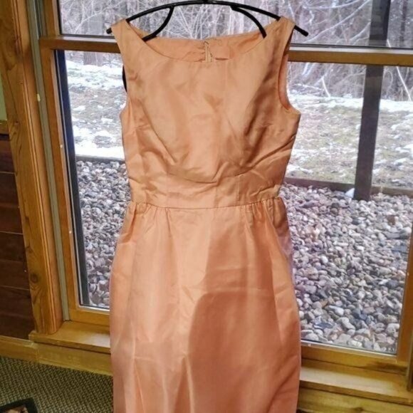 Vintage HandCrafted Pink Peach Lined Zippered Sleeveless Pleated Midi Sz S Dress - Picture 9 of 13